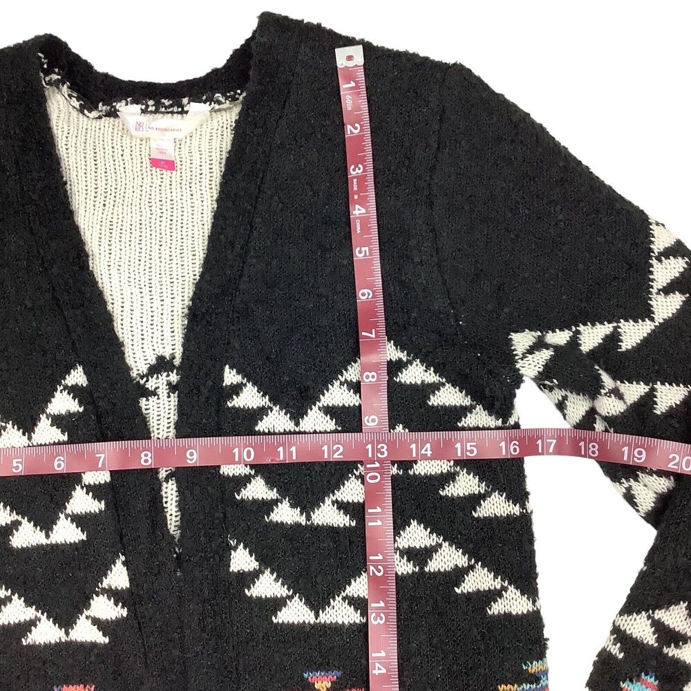 Long Aztec Western Open Front Cardigan Sweater Girls Jr M Women XS S Black Knit - Picture 9 of 15